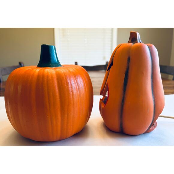 (2) Ceramic Jack O Lantern Decorative Pumpkins - Fall Autumn Halloween - Picture 5 of 11